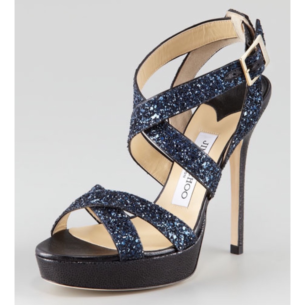 Jimmy Choo blue Vamp glitter strap high heel sandals